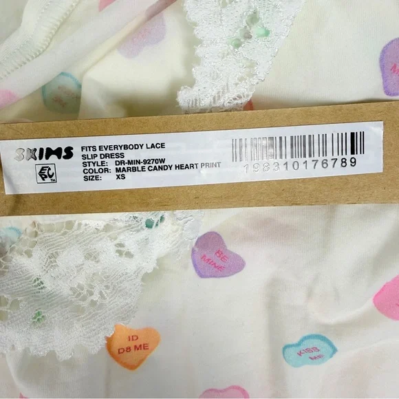 NWT Skims Fits Everybody Lace Mini Slip Dress Marble Candy Heart Print Size XS - Picture 11 of 12